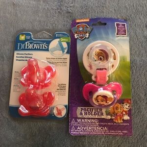 3 Pacifiers with a holder